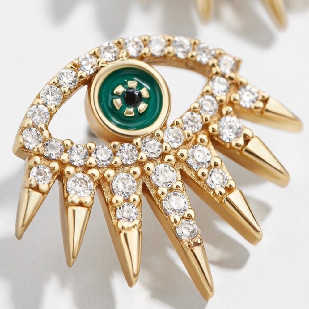2/$20! Gold Crystal Pave Evil Eye Stud Earrings - Picture 8 of 14